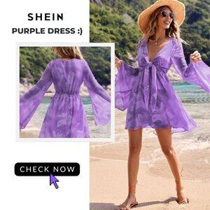 ✨ SHEIN | Women's Purple Bell Sleeve Dress
